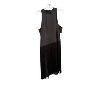 NWT Liv Foster 'Crepe Mock Neck' black fringe cocktail dress, women's Size 12